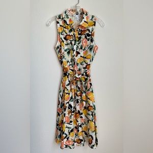 NEW - London Times - White Linen Fruit MIDI Dress